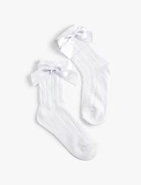 Diz altı Çorap Fiyonklu Uzun Pamuk Karışımlı Dokulu
