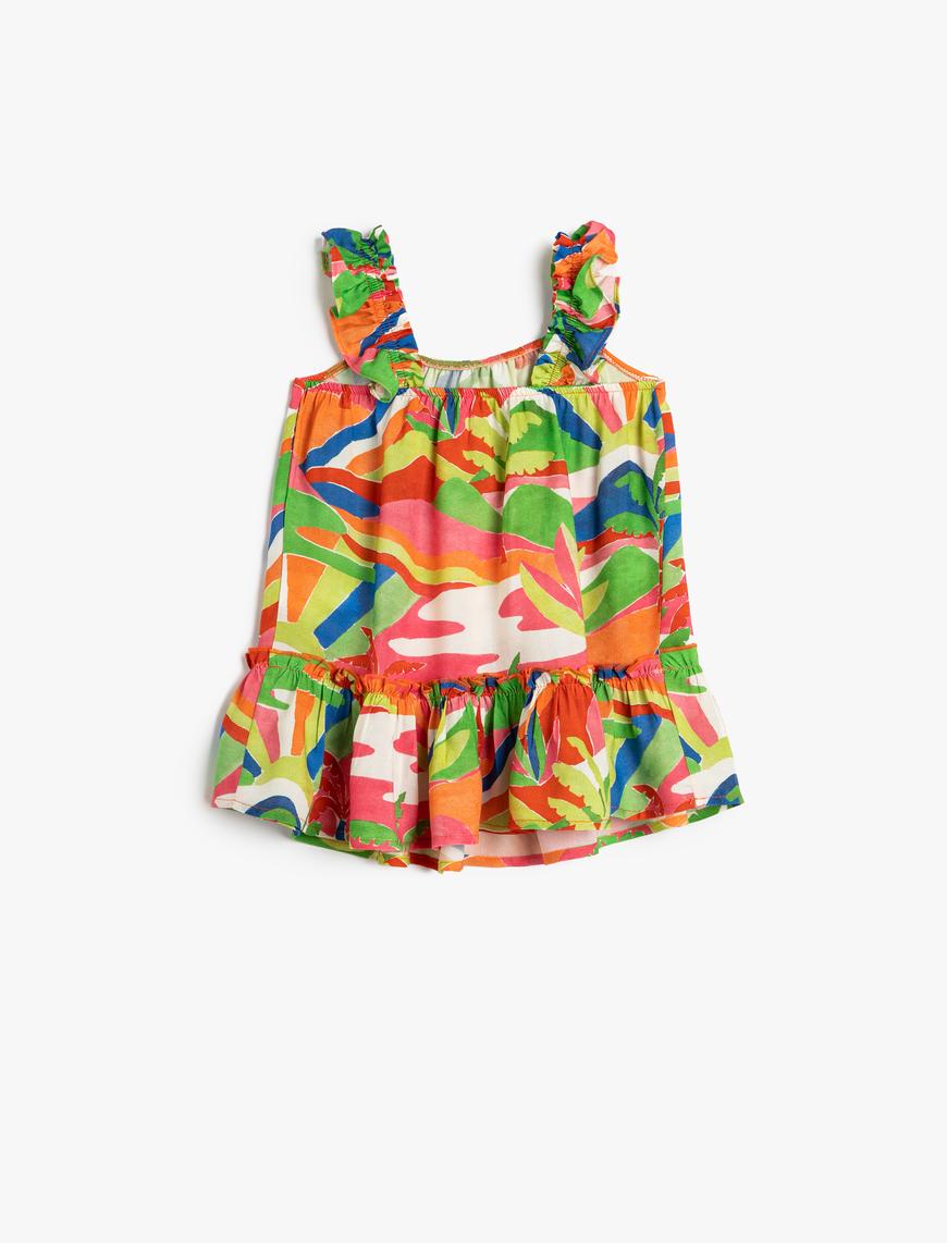  Kız Bebek Elbise Çiçekli Rahat Kesim Kolsuz Fırfırlı Viskoz