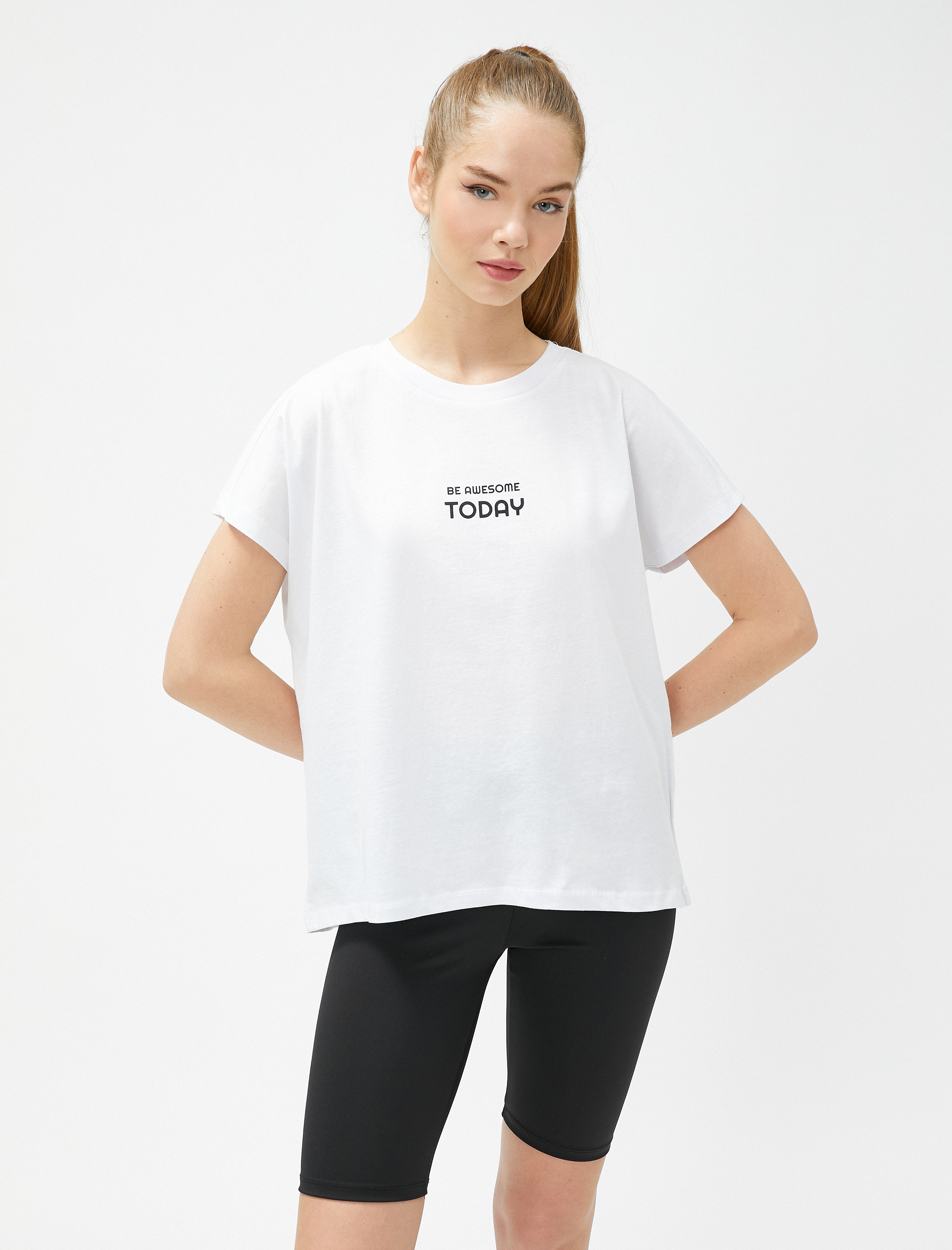   Pamuklu Spor Tişört Slogan Baskılı