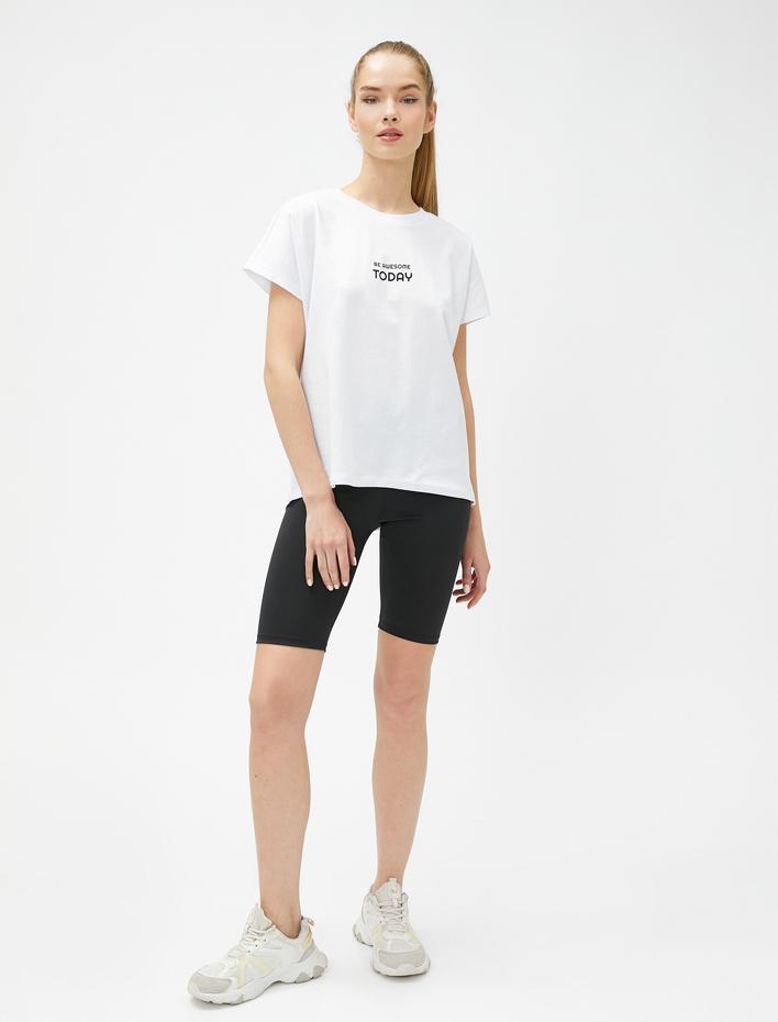  Pamuklu Spor Tişört Slogan Baskılı