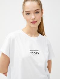 Pamuklu Spor Tişört Slogan Baskılı