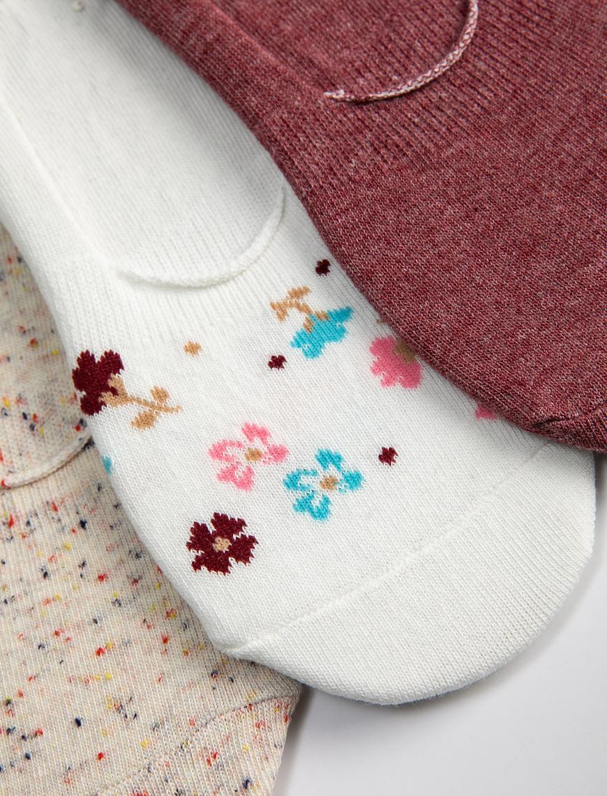  Kadın Çiçekli 3'lü Babet Çorap Seti Çok Renkli