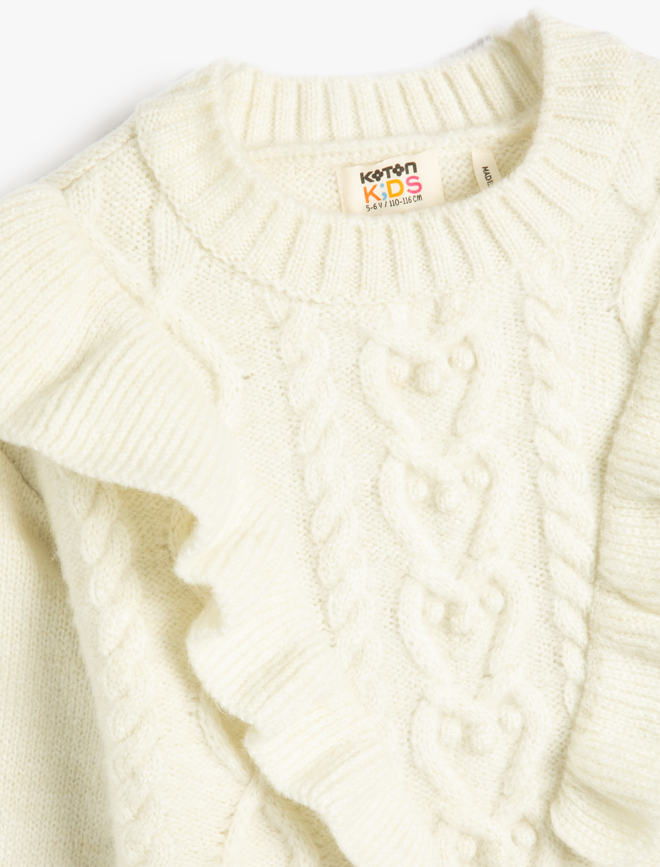  Kız Çocuk Kazak Fırfırlı Uzun Kollu Saç Örgü Detaylı Yumuşak Dokulu