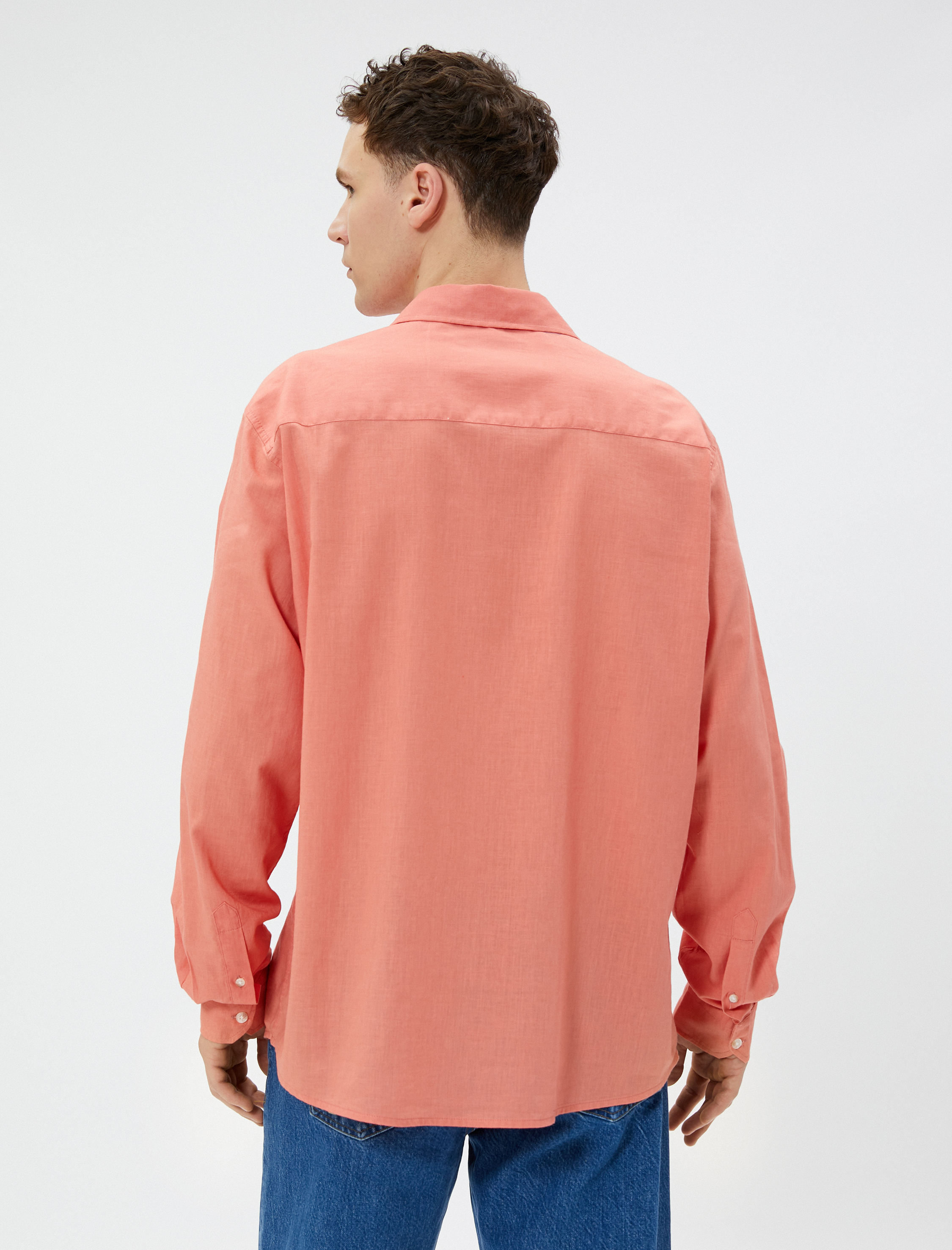   Keten Karışım Gömlek Klasik Yaka Uzun Kollu