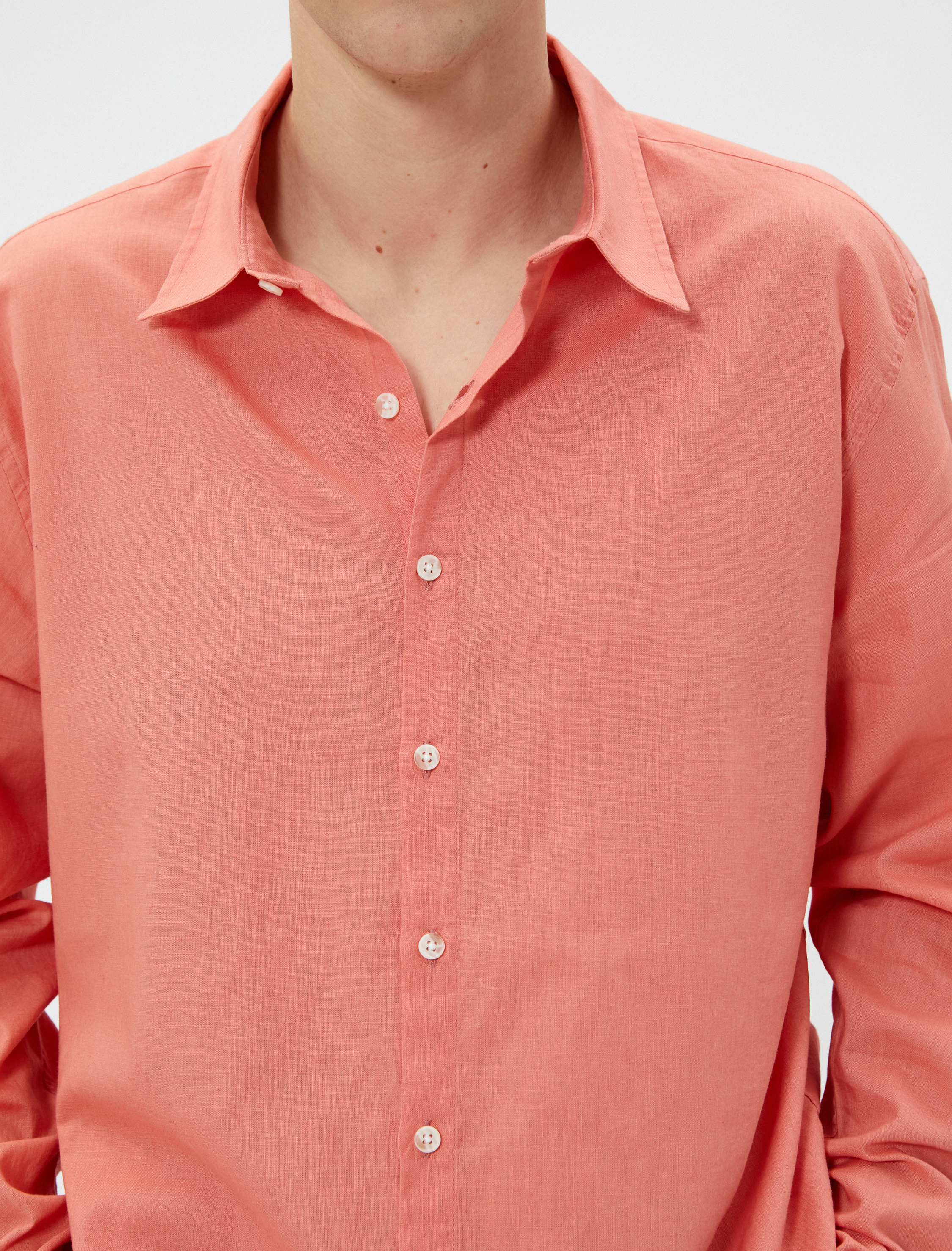   Keten Karışım Gömlek Klasik Yaka Uzun Kollu