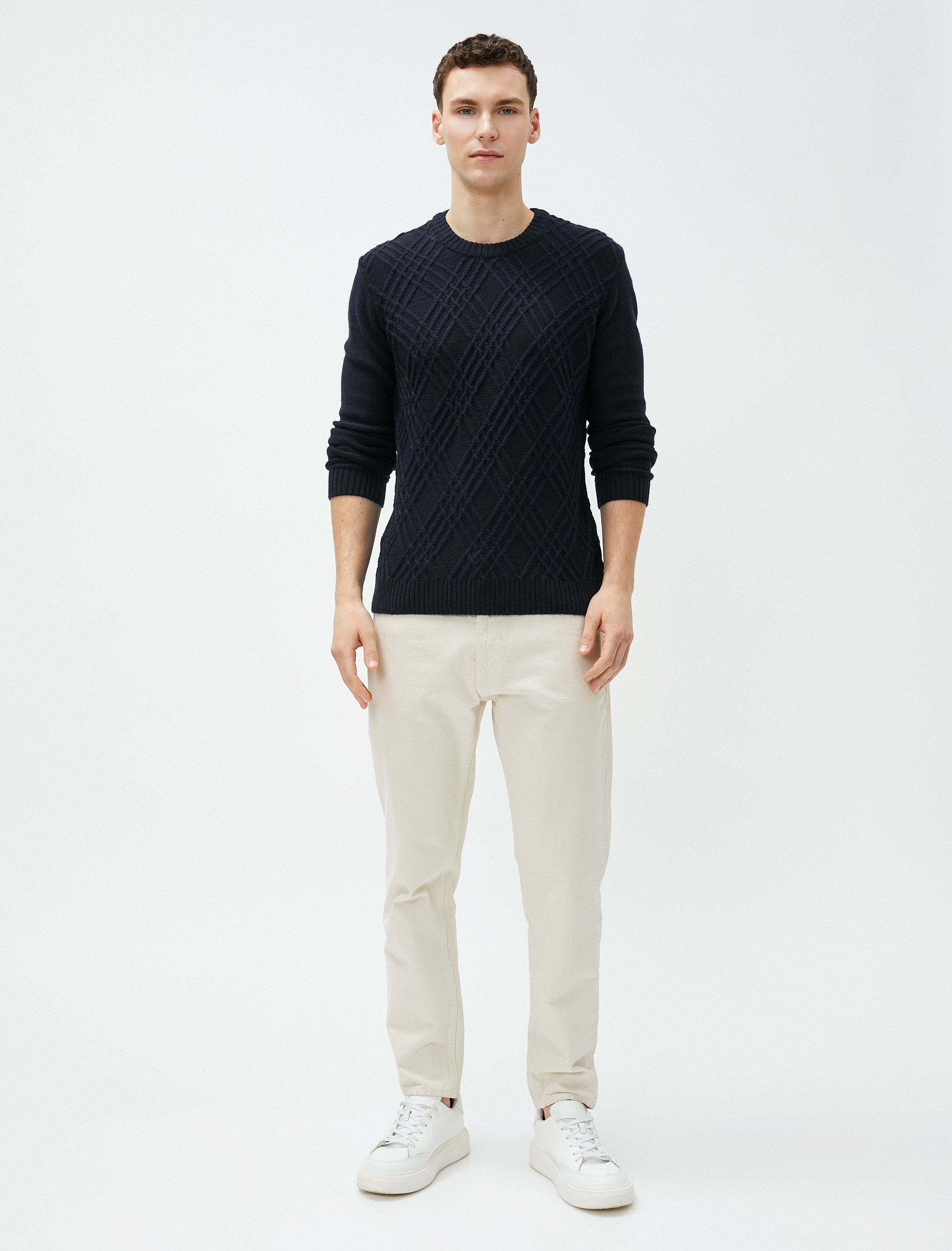   Triko Kazak Baklava Desenli Uzun Kollu Bisiklet Yaka