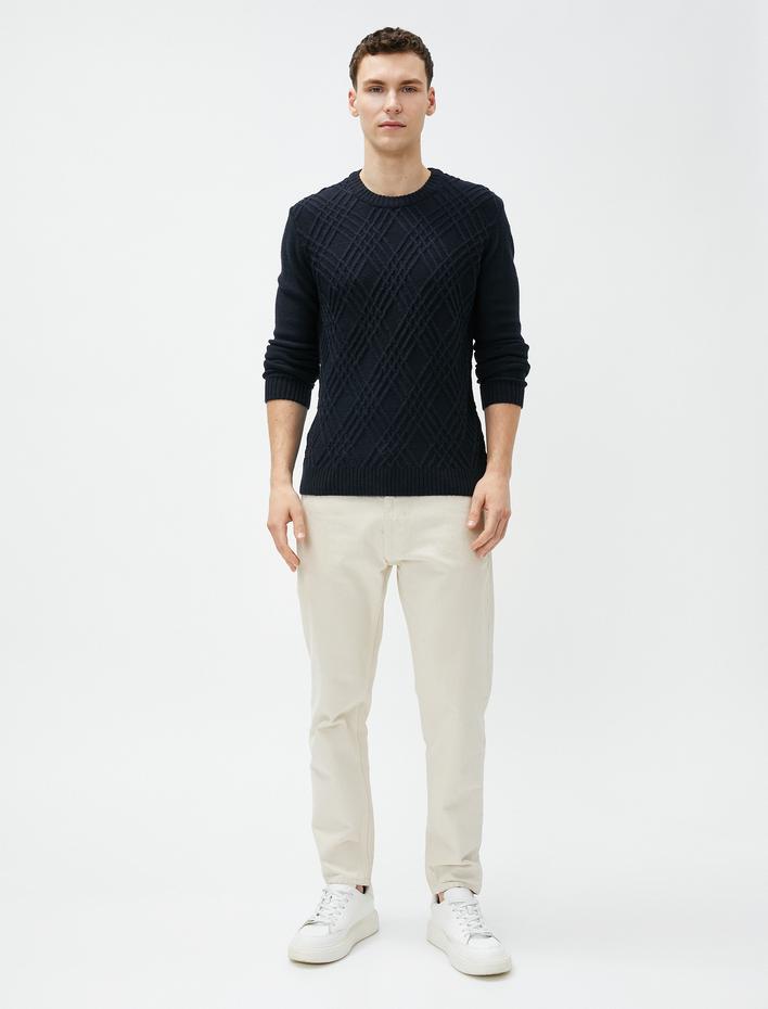  Triko Kazak Baklava Desenli Uzun Kollu Bisiklet Yaka