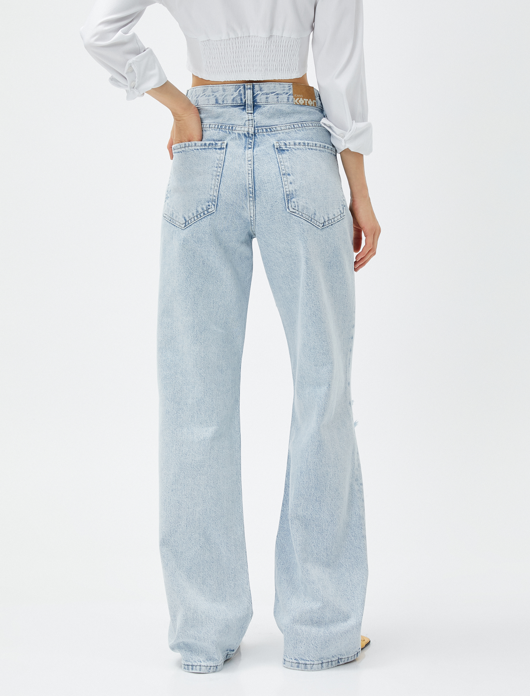 Koton Yüksek Bel Kot Pantolon Yırtık Düz Paça - Nora Jeans. 4