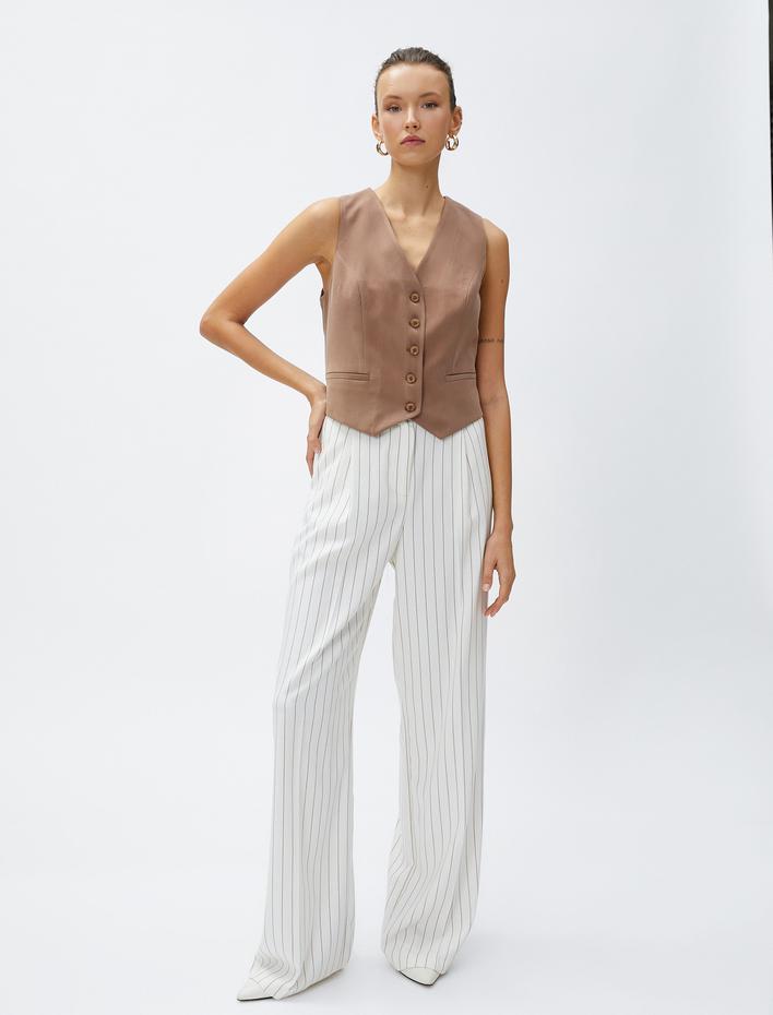  Blazer Yelek Düğmeli Cep Detaylı