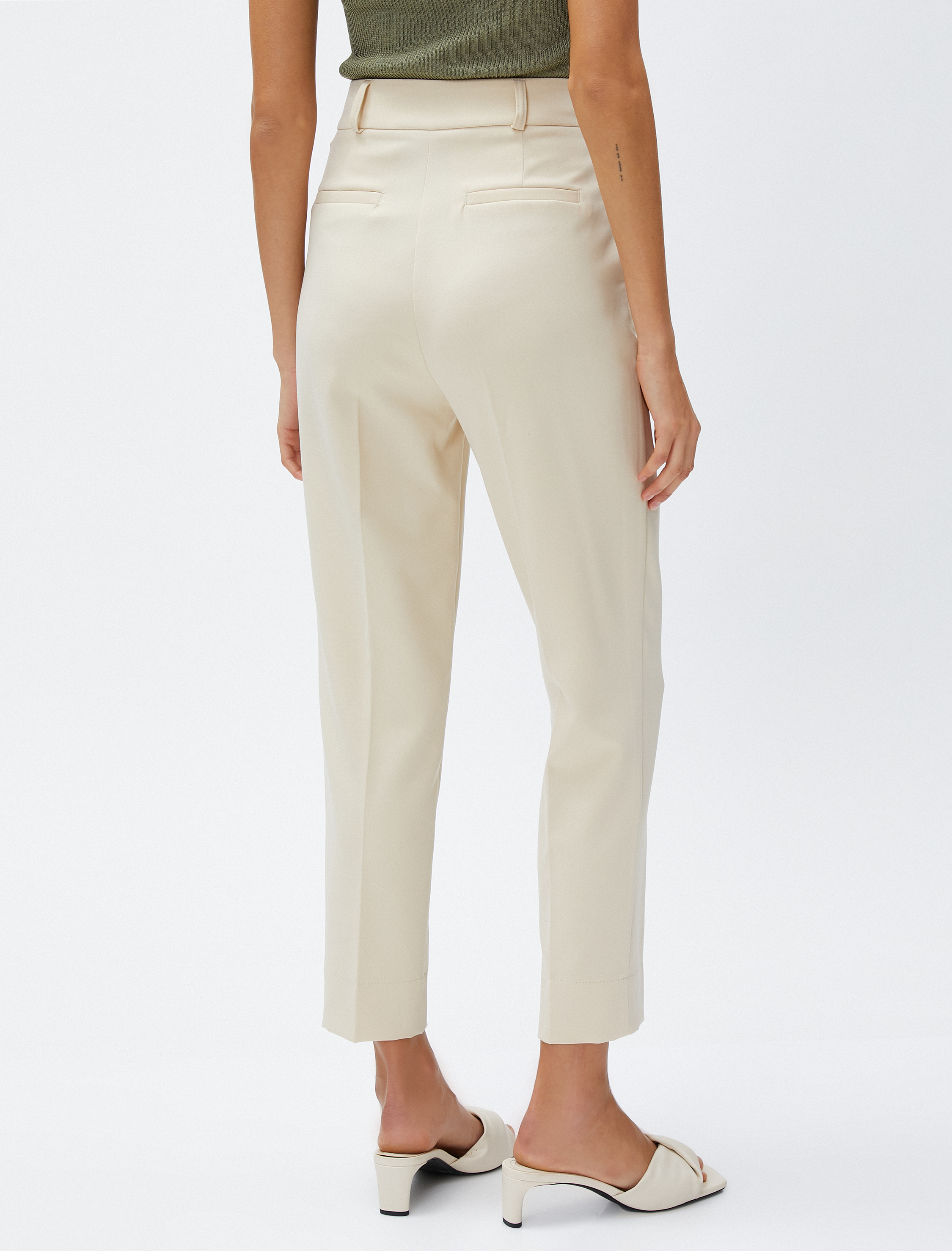   Crop Pantolon Cep Detaylı Dar Paça Yüksek Bel