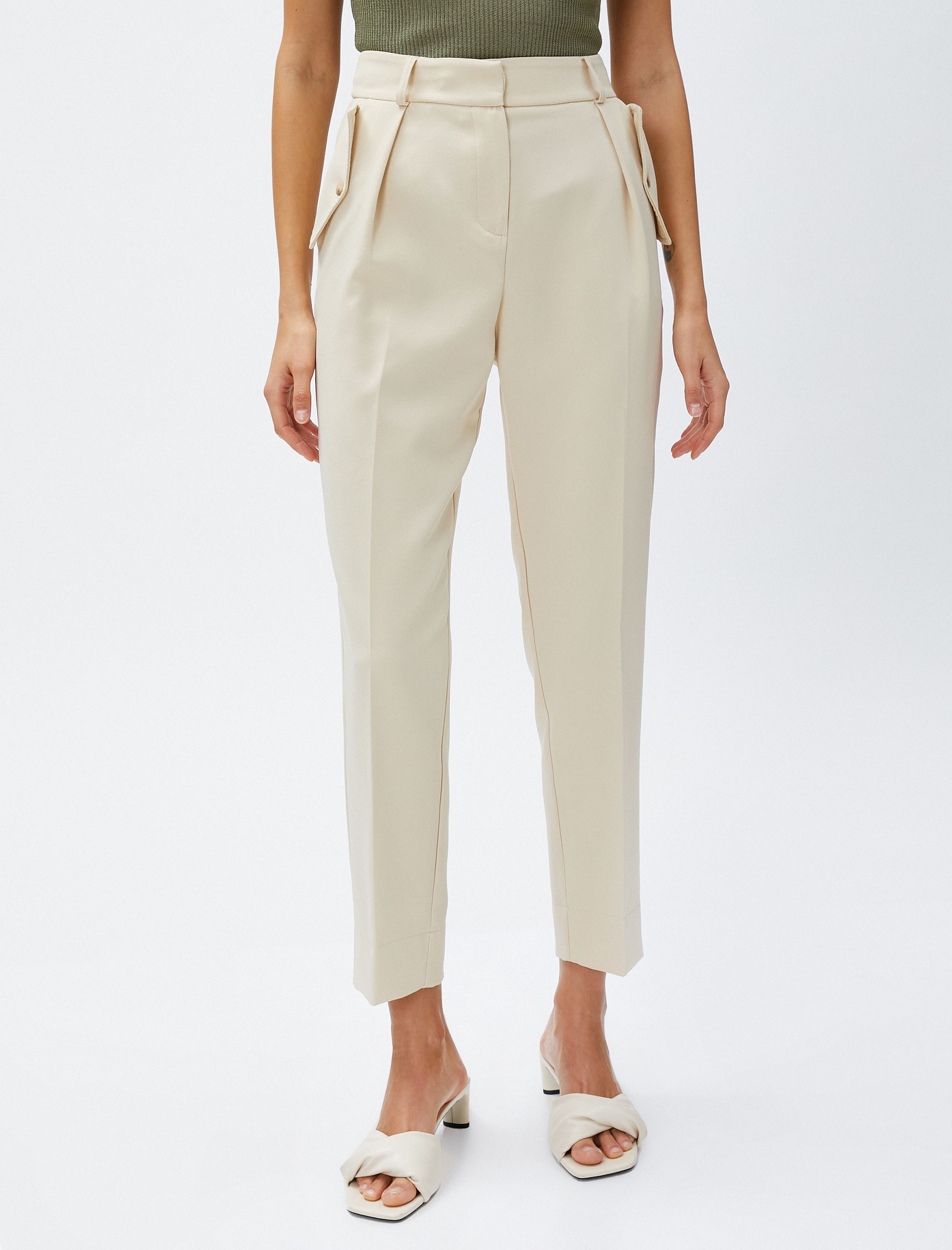   Crop Pantolon Cep Detaylı Dar Paça Yüksek Bel