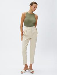 Crop Pantolon Cep Detaylı Dar Paça Yüksek Bel