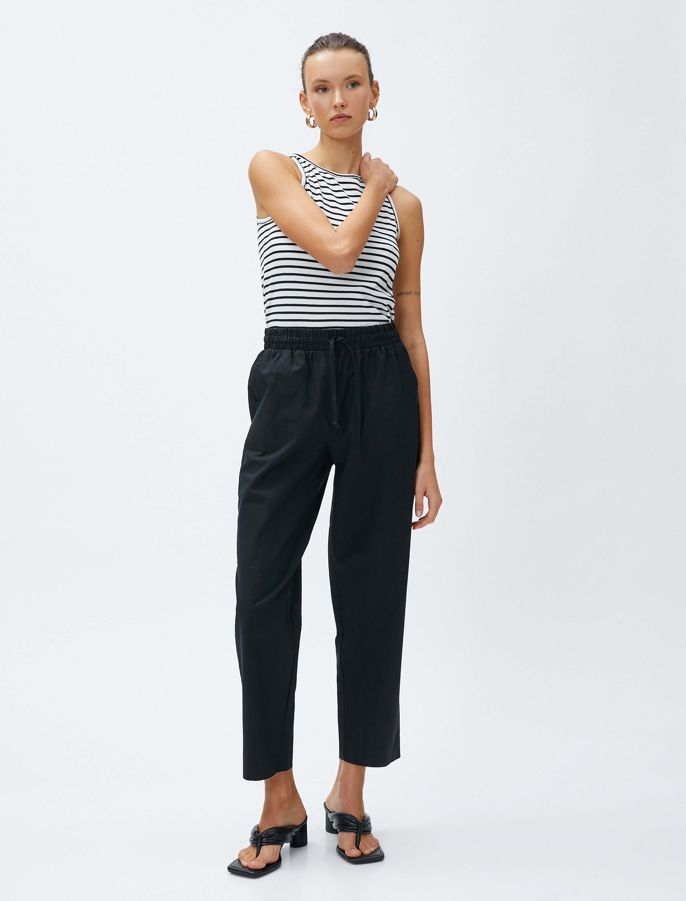   Keten Karışımlı Pantolon Beli Bağlamalı