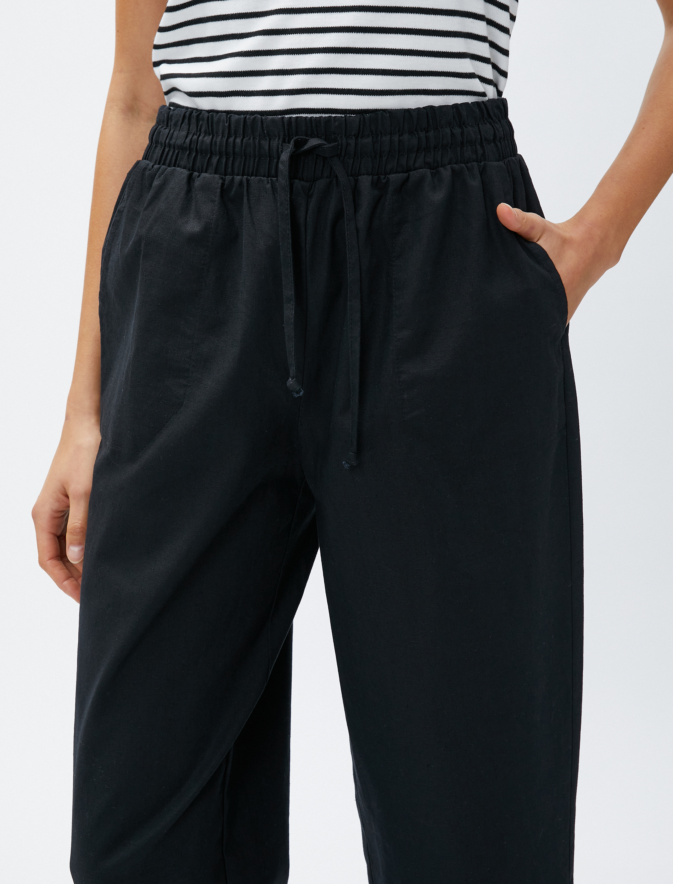   Keten Karışımlı Pantolon Beli Bağlamalı