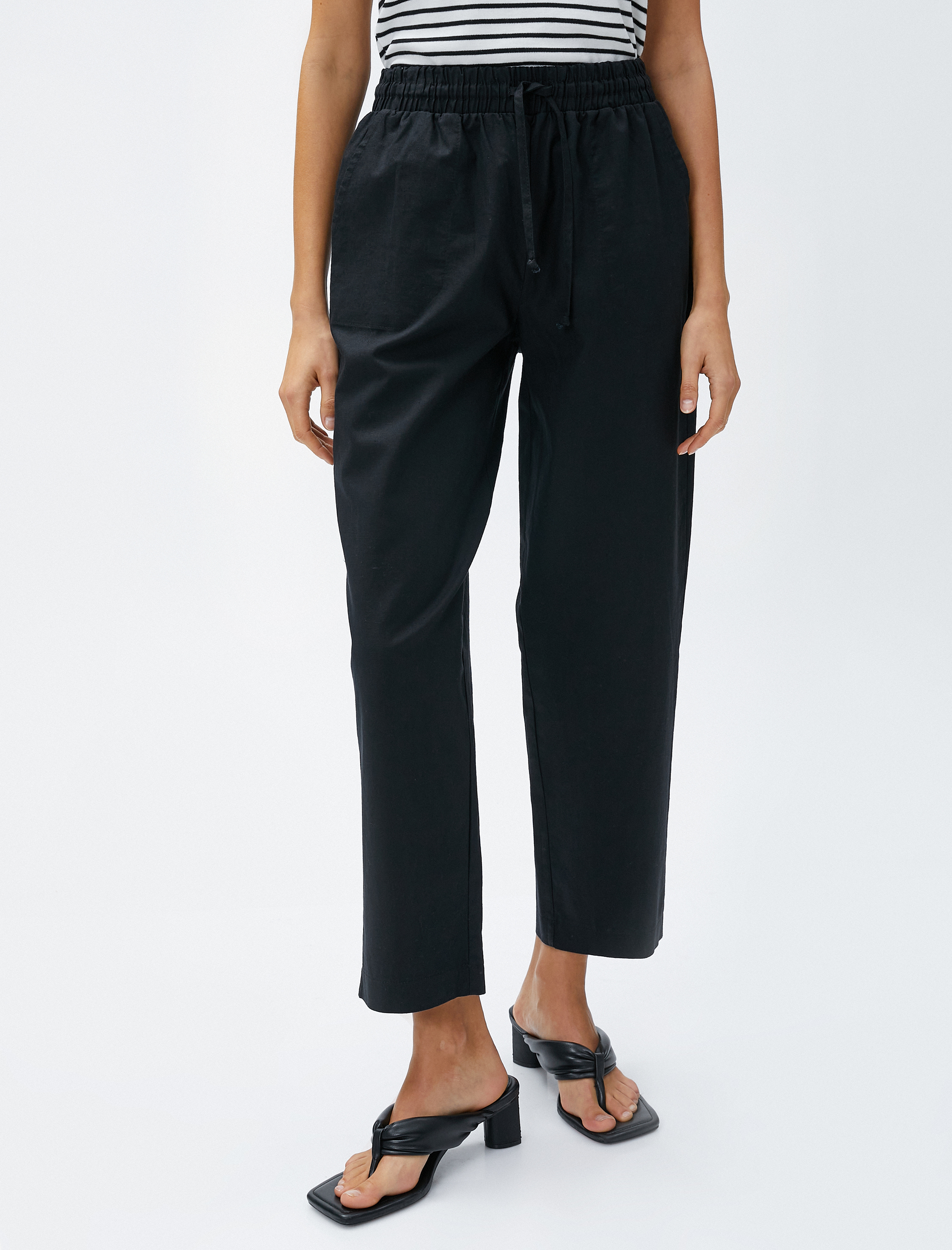   Keten Karışımlı Pantolon Beli Bağlamalı