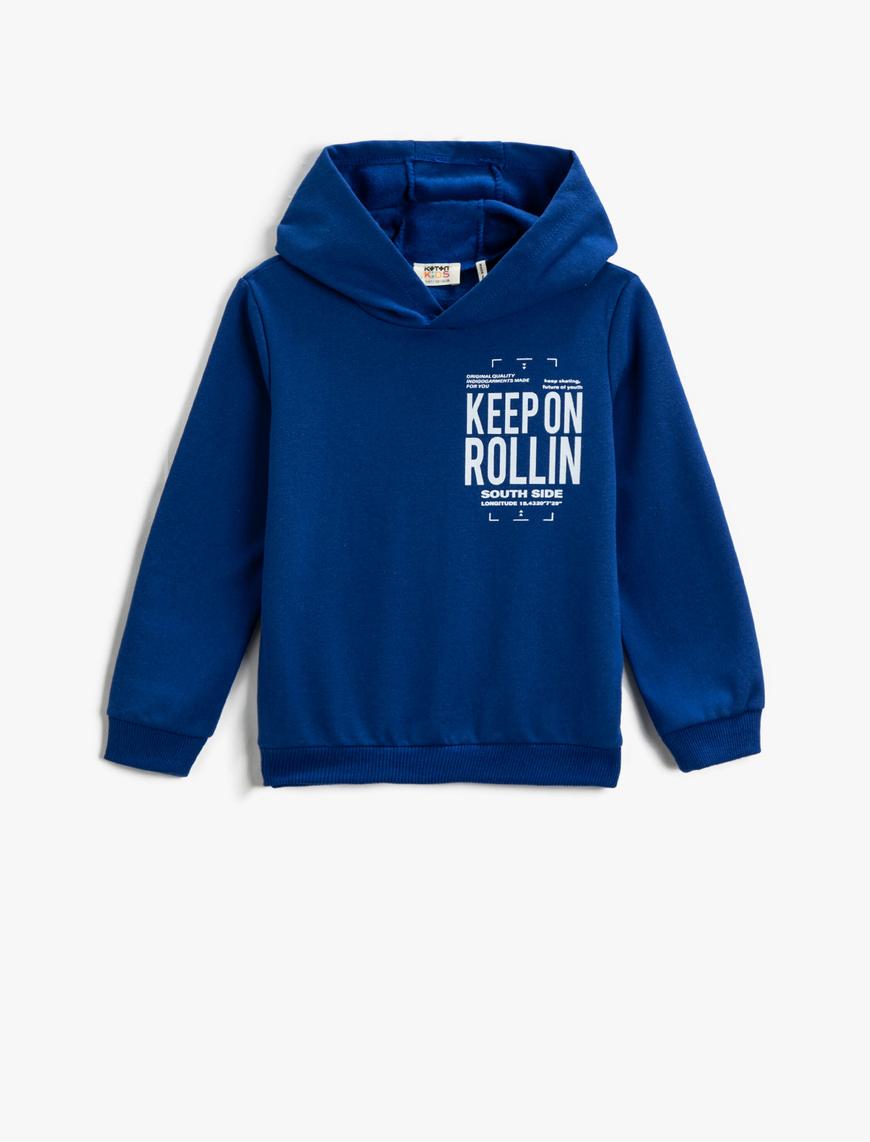  Erkek Çocuk Baskılı Kapüşonlu Sweatshirt