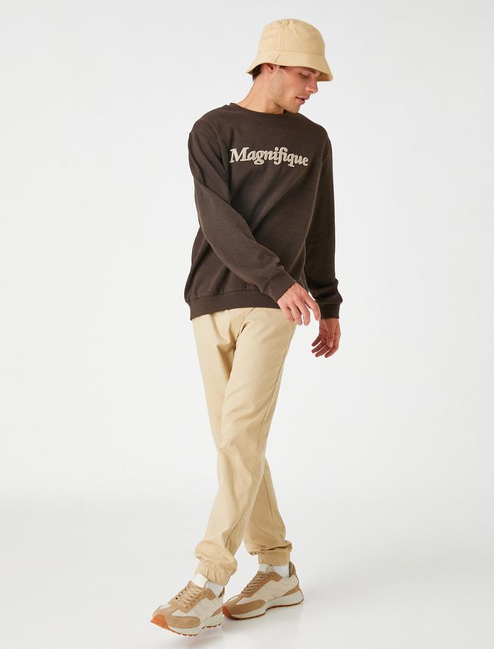  Yazı Baskılı Sweatshirt Bisiklet Yaka