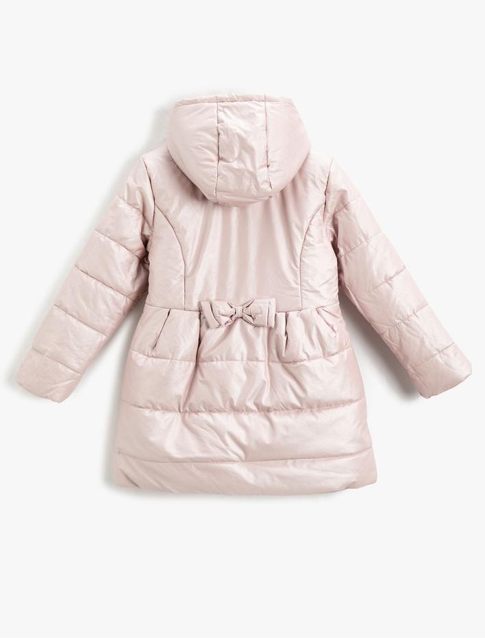 Kız Çocuk Uzun Şişme Mont Kapüşonlu Peluş Astarlı