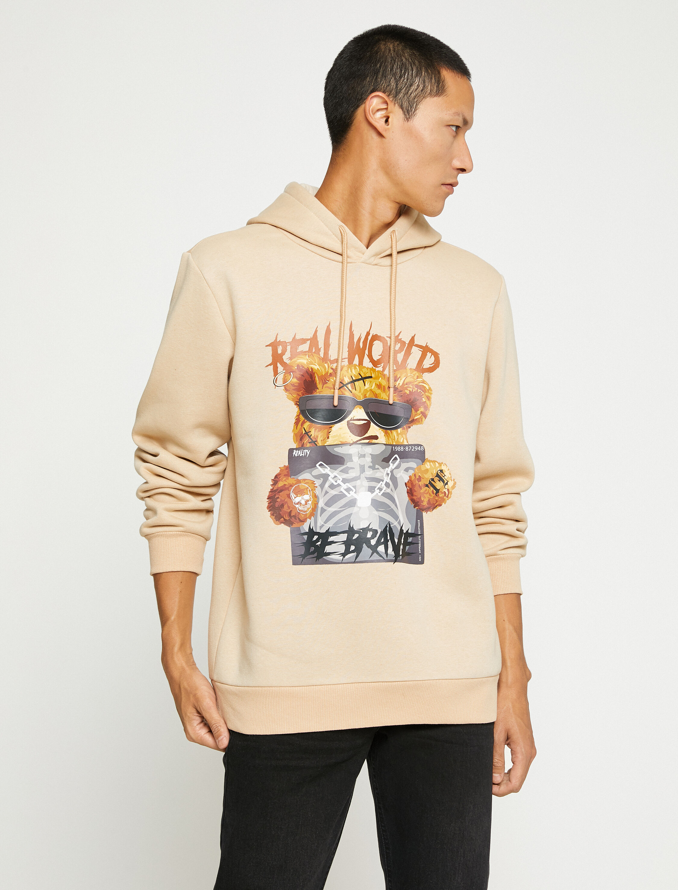   Ayı Baskılı Kapşonlu Sweatshirt Şardonlu