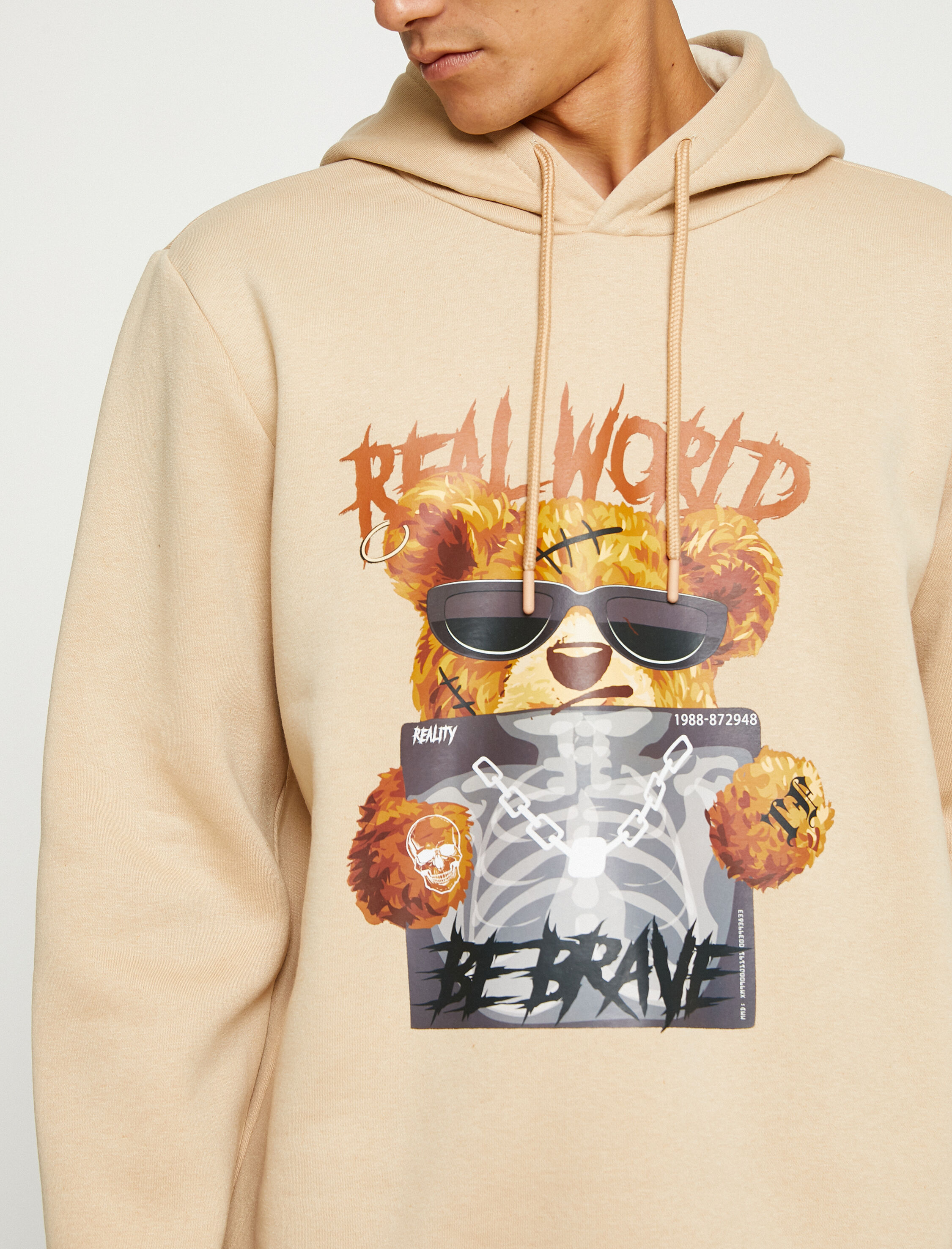   Ayı Baskılı Kapşonlu Sweatshirt Şardonlu