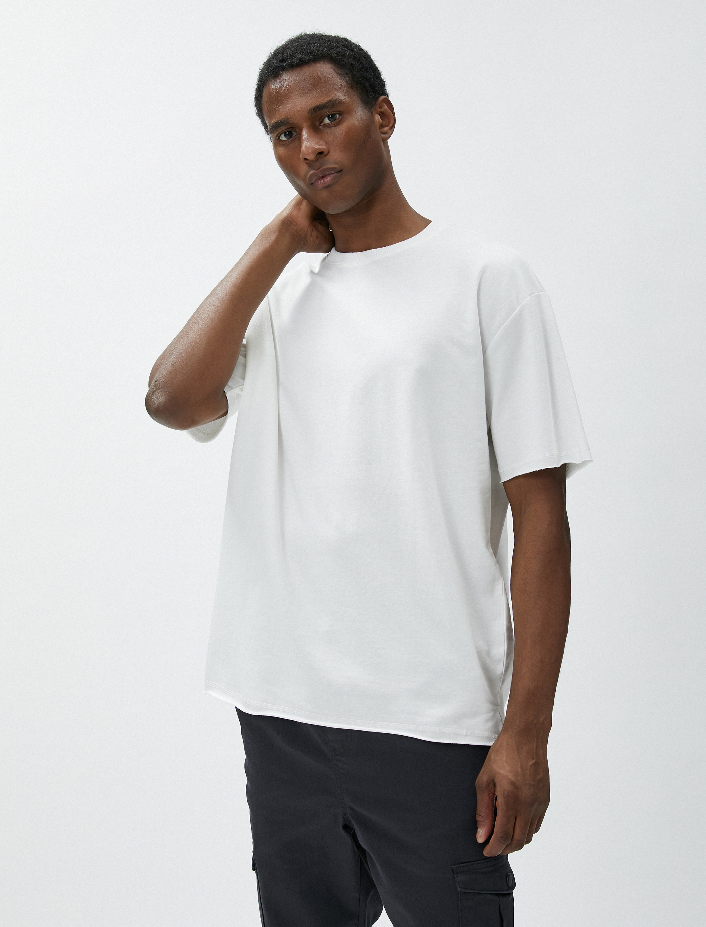 Basic Oversize Tişört Bisiklet Yaka Kısa Kollu