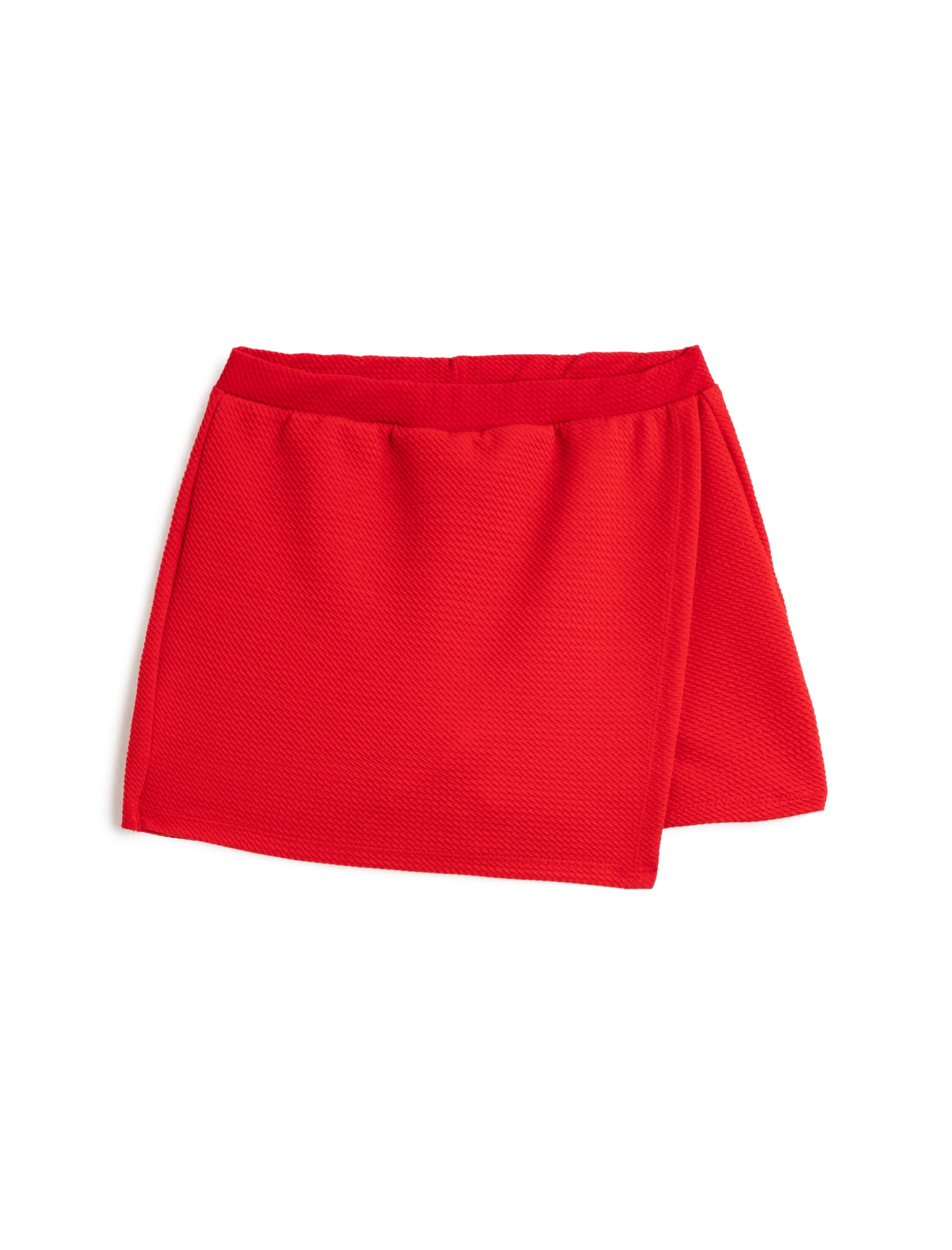  Kız Çocuk Basic Mini Şort Etek Kruvaze Beli Lastikli Dokulu