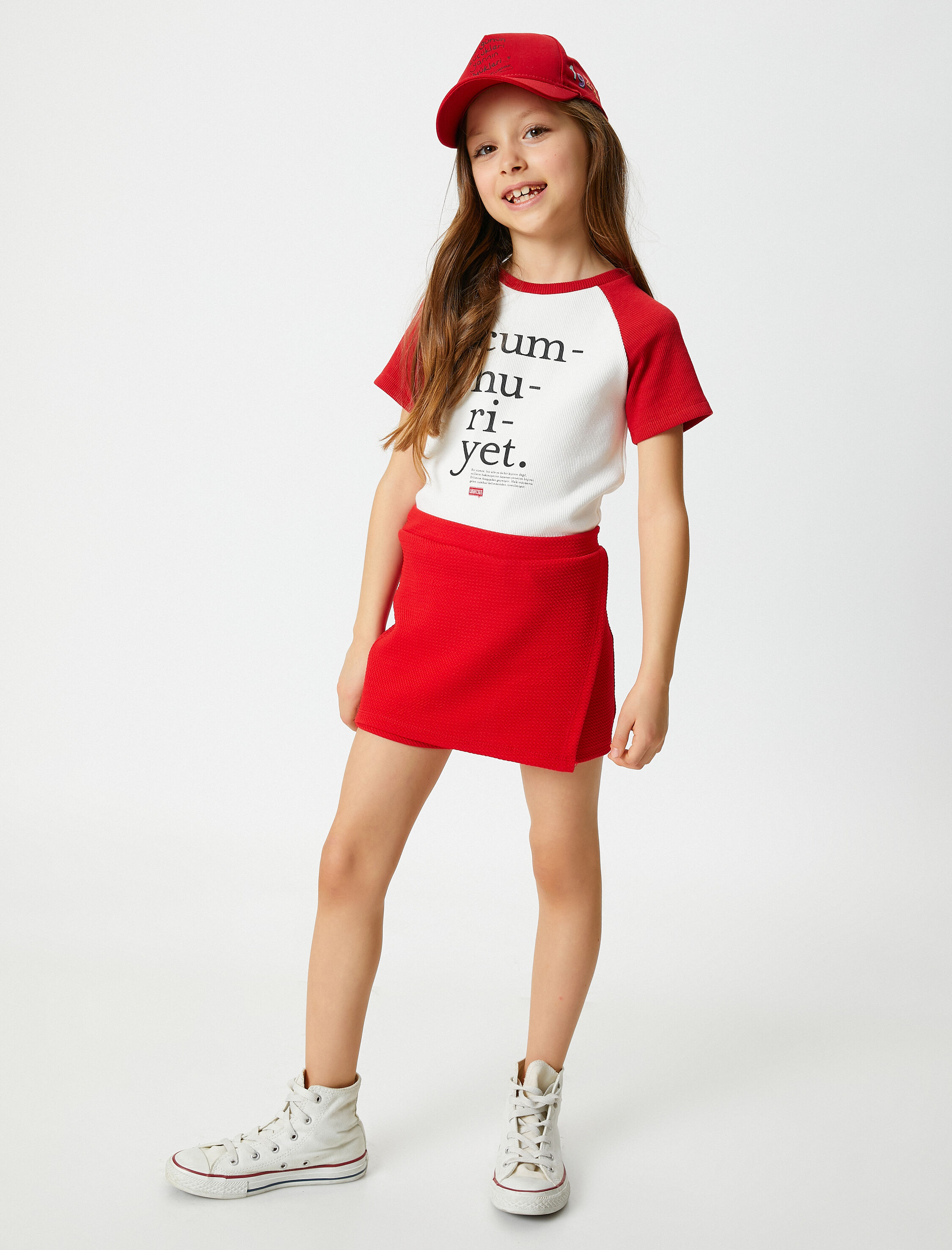  Kız Çocuk Basic Mini Şort Etek Kruvaze Beli Lastikli Dokulu