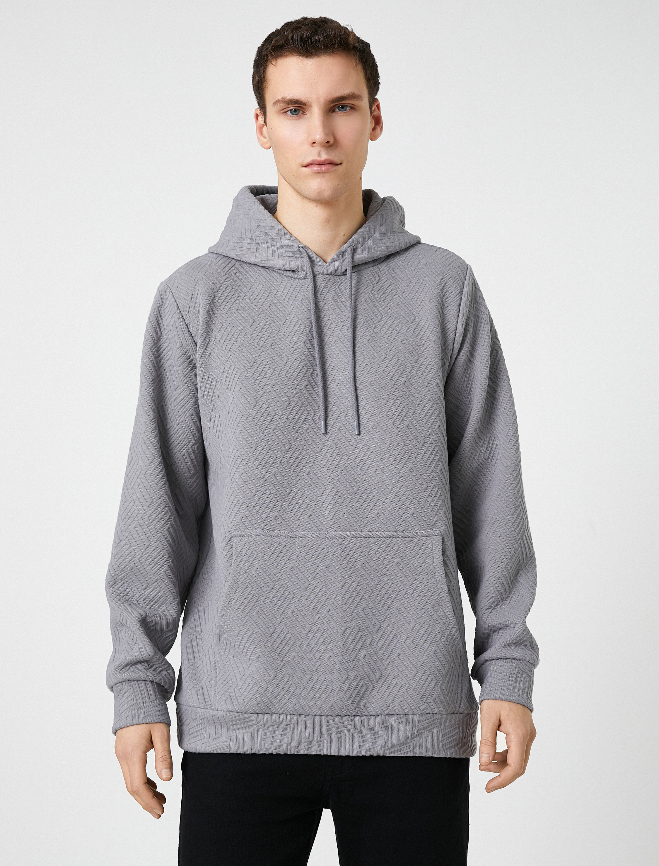   Dokulu Kapşonlu Sweatshirt Cep Detaylı