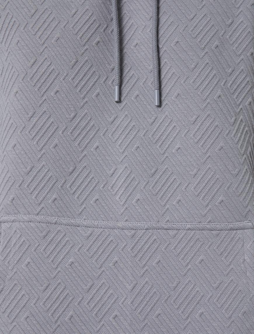   Dokulu Kapşonlu Sweatshirt Cep Detaylı