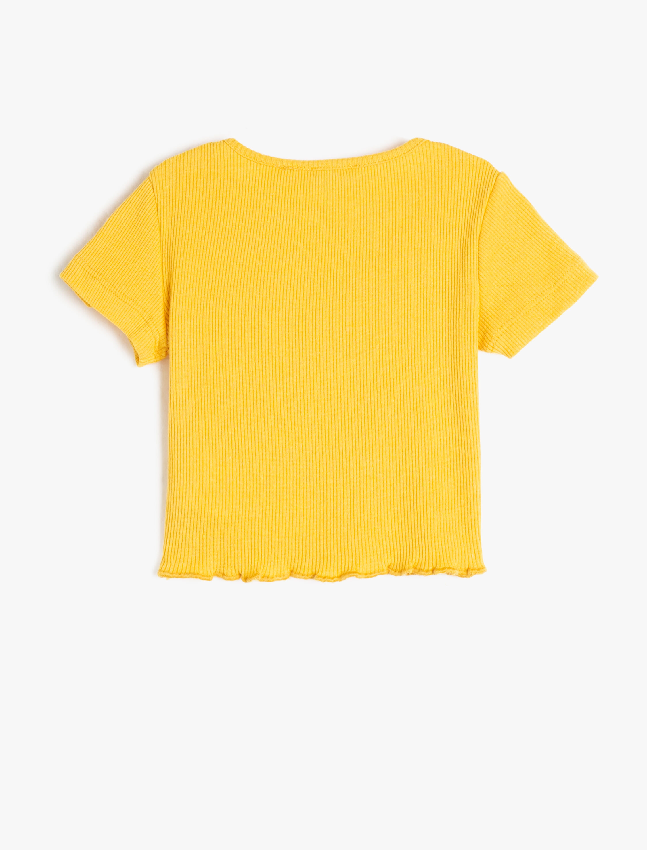  Kız Çocuk Crop Tişört Kısa Kollu Baskılı Bisiklet Yaka Fitilli