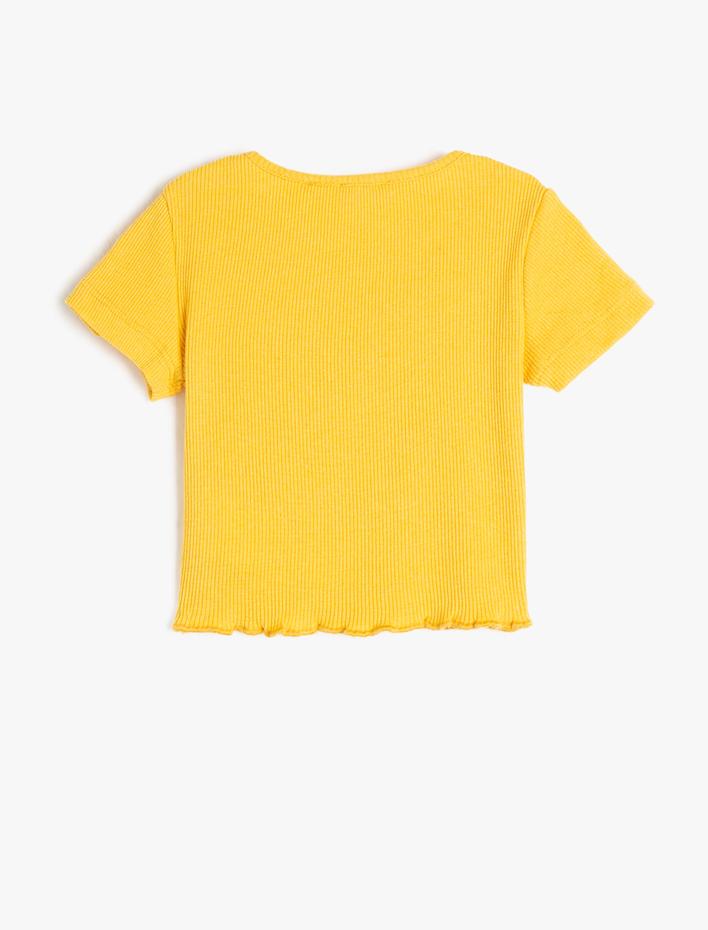 Kız Çocuk Crop Tişört Kısa Kollu Baskılı Bisiklet Yaka Fitilli