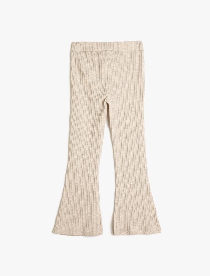 Kız Çocuk İspanyol Paça Tayt Pantolon Yırtmaç Detaylı Beli Lastikli Fitilli