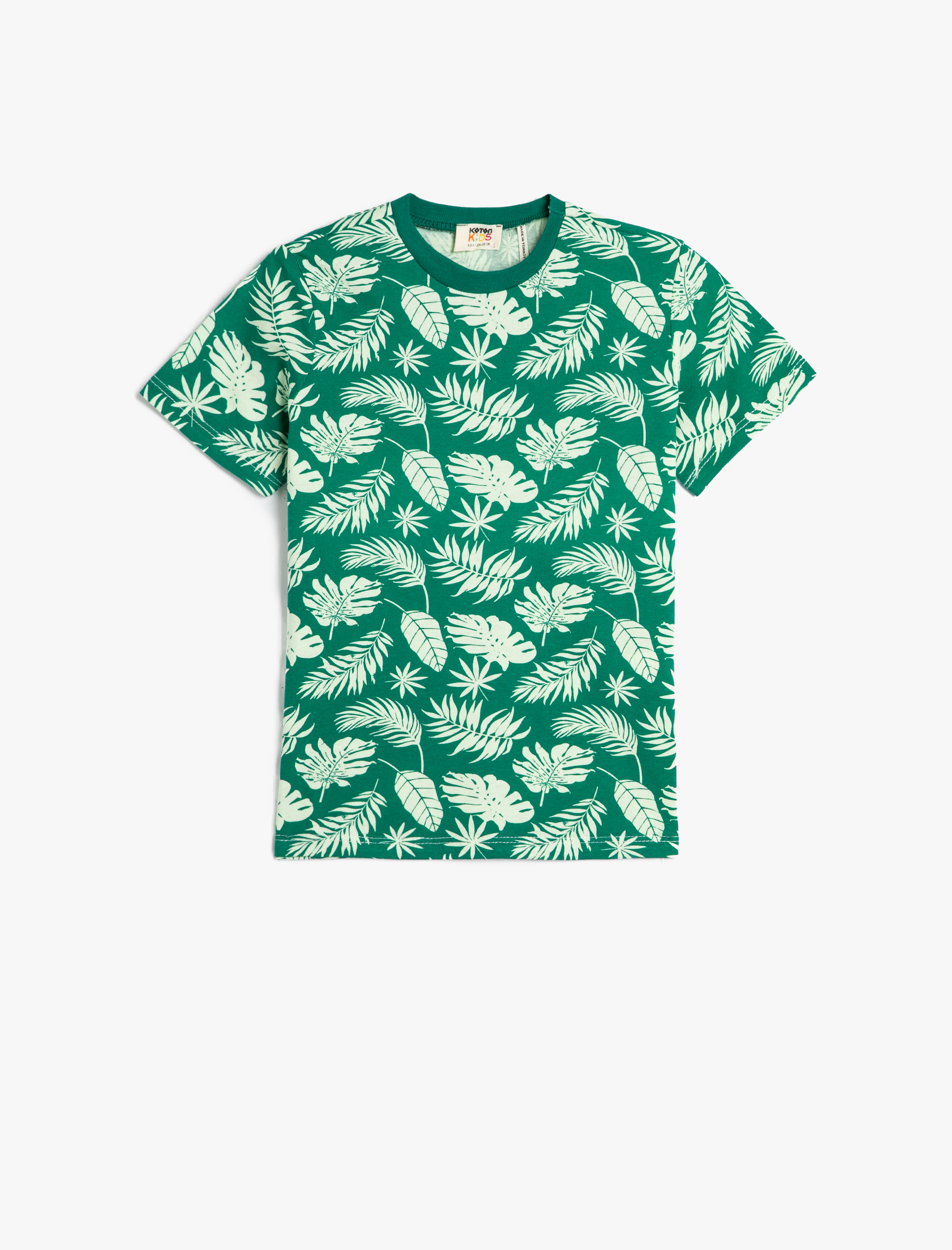  Erkek Çocuk Tişört Kısa Kollu Bisiklet Yaka Floral Baskılı Pamuklu