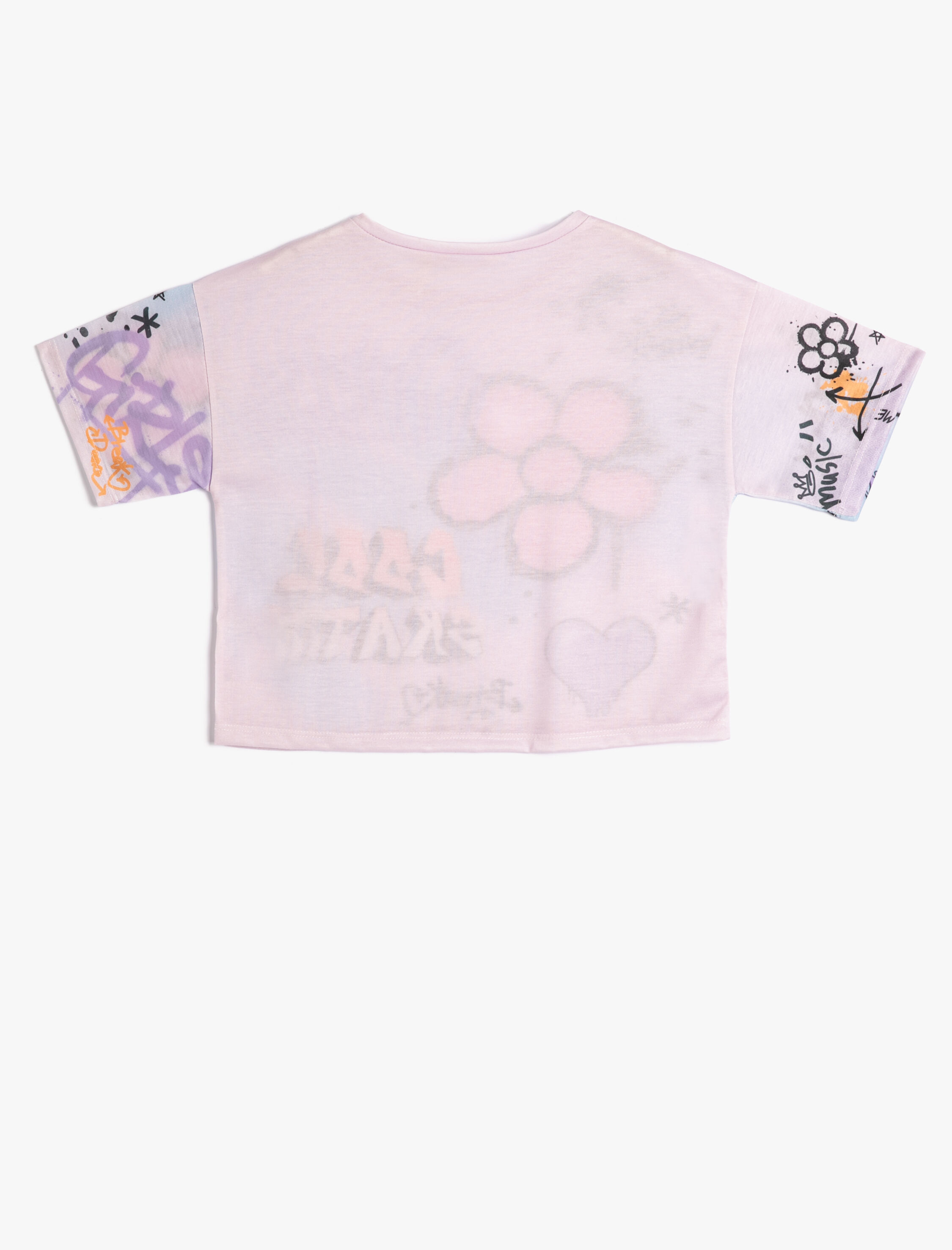  Kız Çocuk Oversize Tişört Batik Desenli Grafiti Baskılı