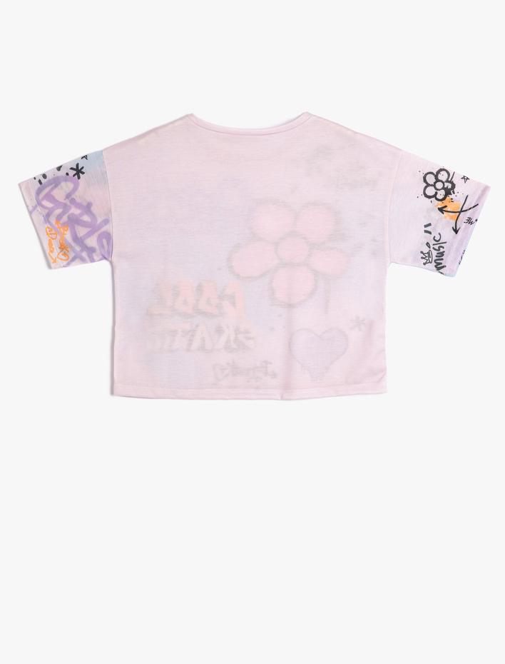Kız Çocuk Oversize Tişört Batik Desenli Grafiti Baskılı