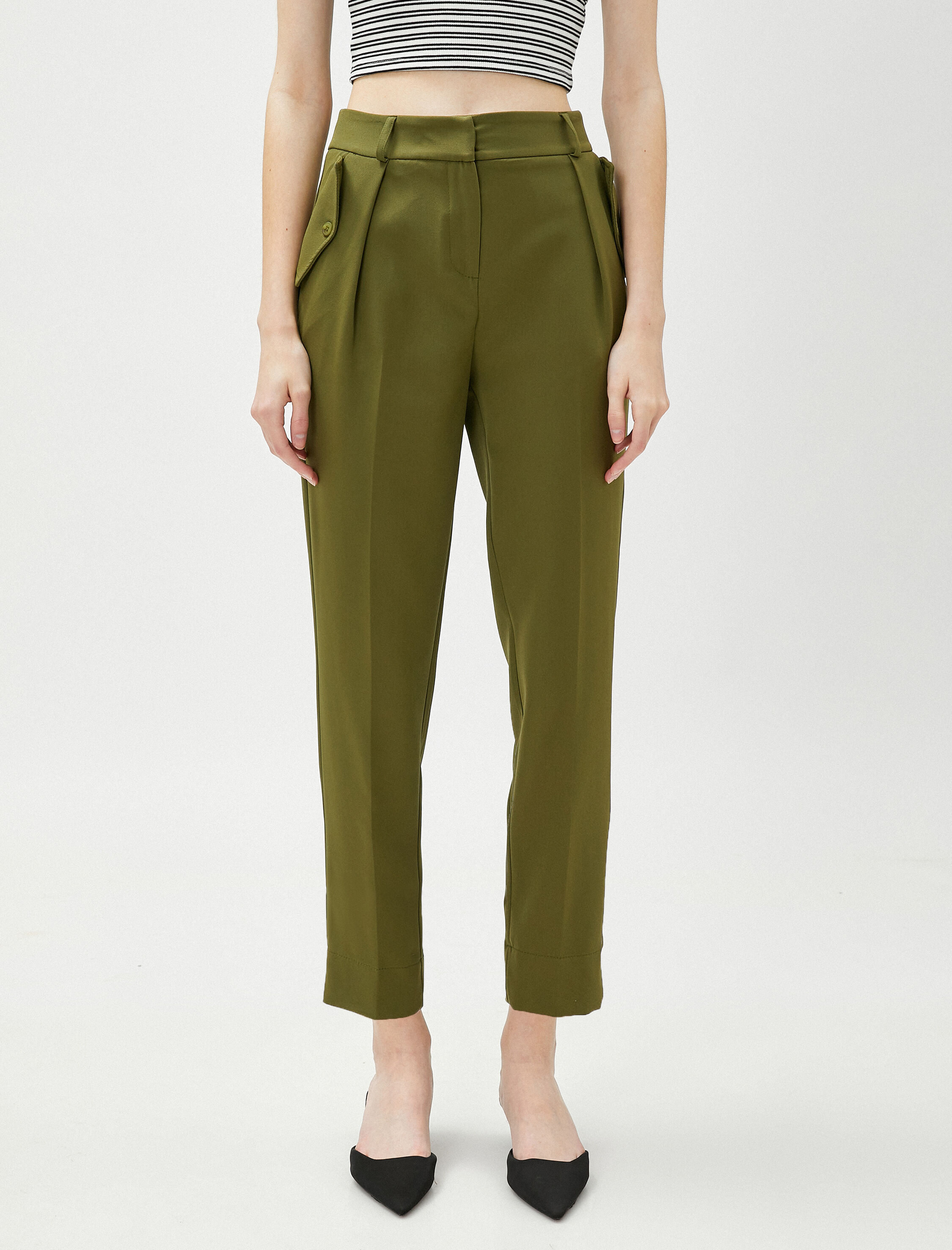   Crop Pantolon Cep Detaylı Dar Paça Yüksek Bel