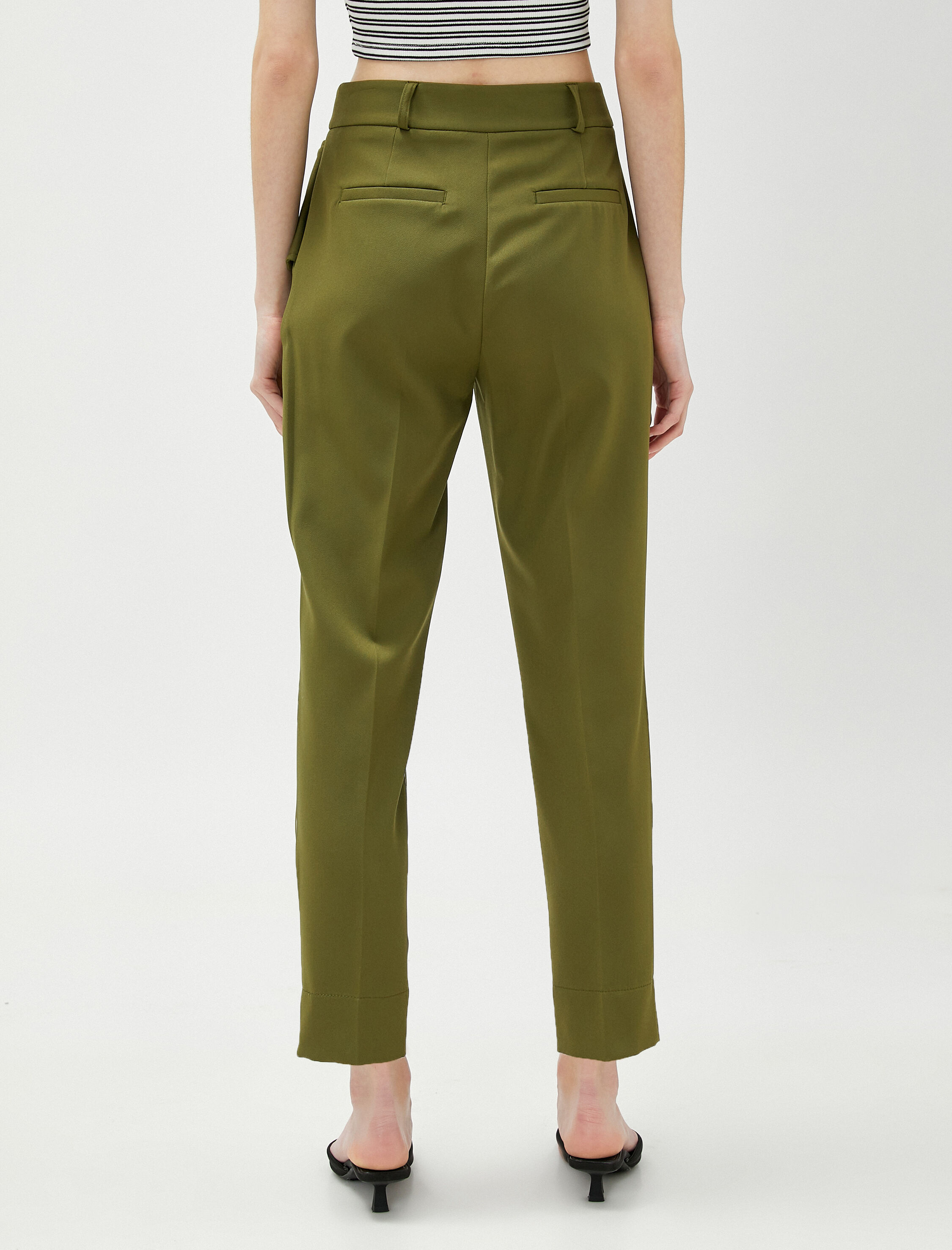   Crop Pantolon Cep Detaylı Dar Paça Yüksek Bel