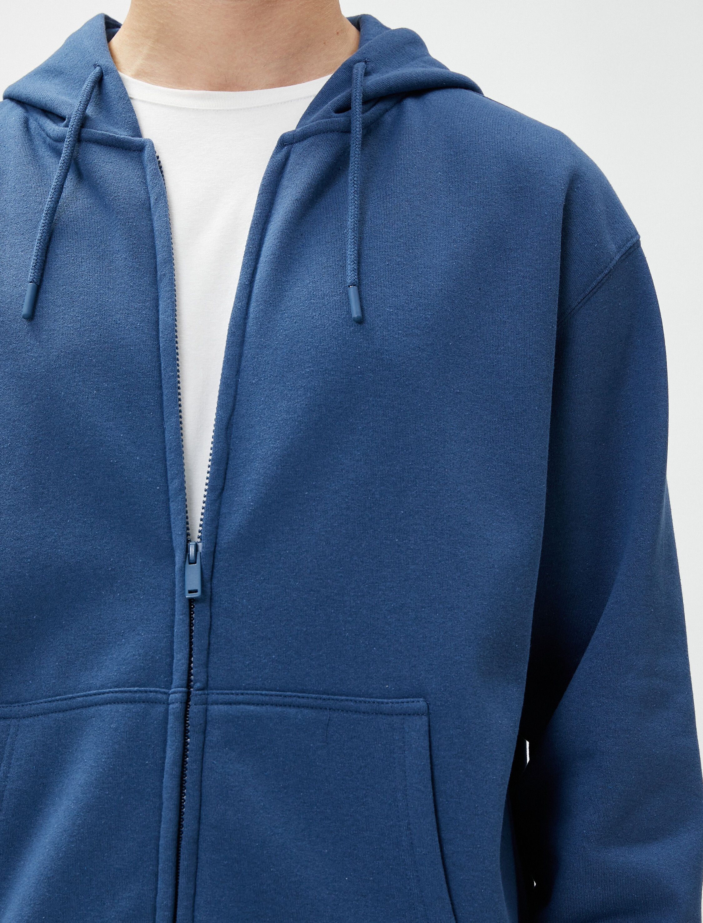 Oversize Fermuarlı Sweatshirt Kapşonlu Cep Detaylı Etiket Baskılı Şardonlu