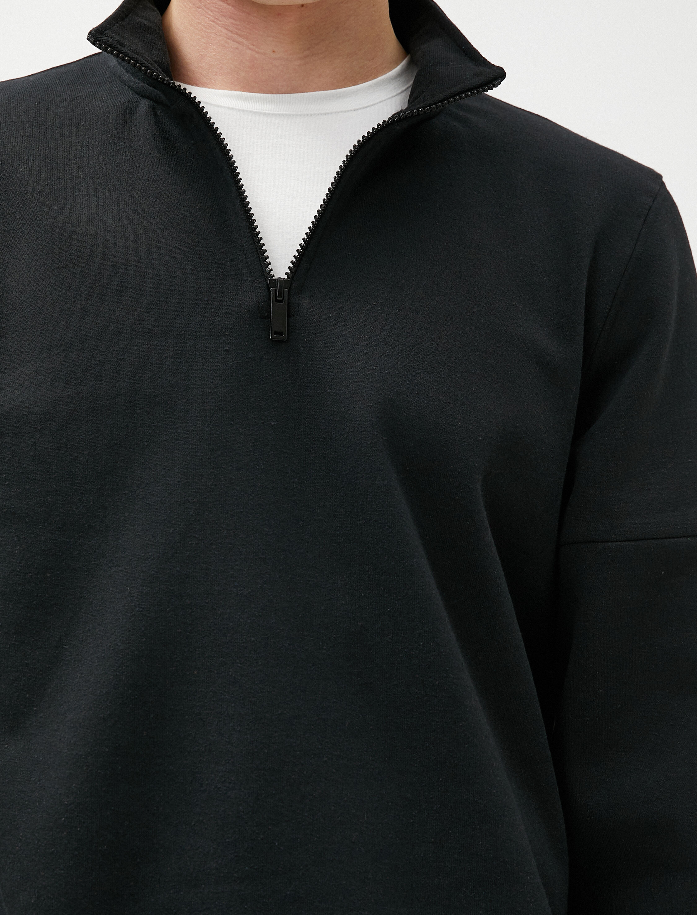   Basic Sweat Yarım Fermuarlı Dik Yaka Uzun Kollu Şardonlu