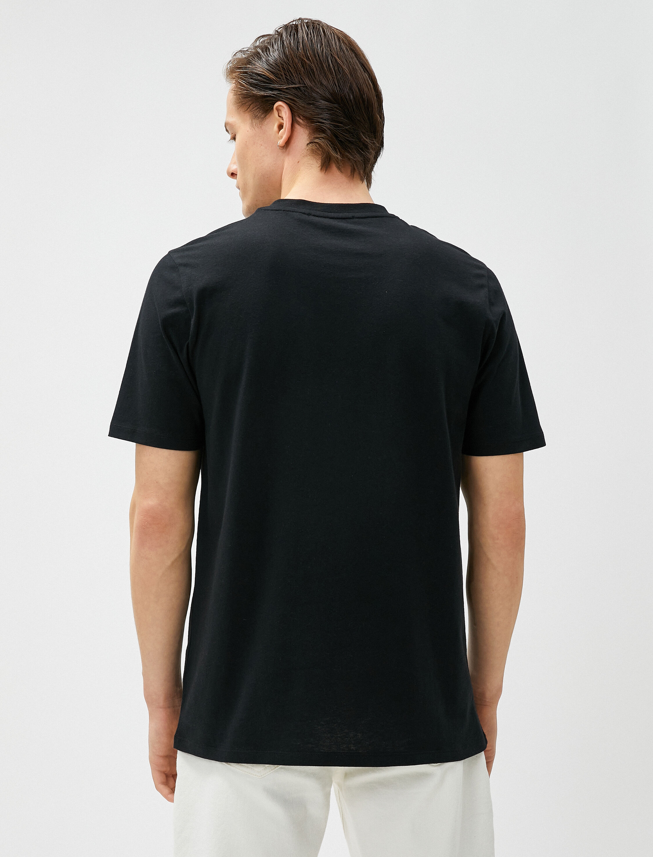   Slogan Baskılı Tişört Manzara Detaylı Bisiklet Yaka Pamuklu