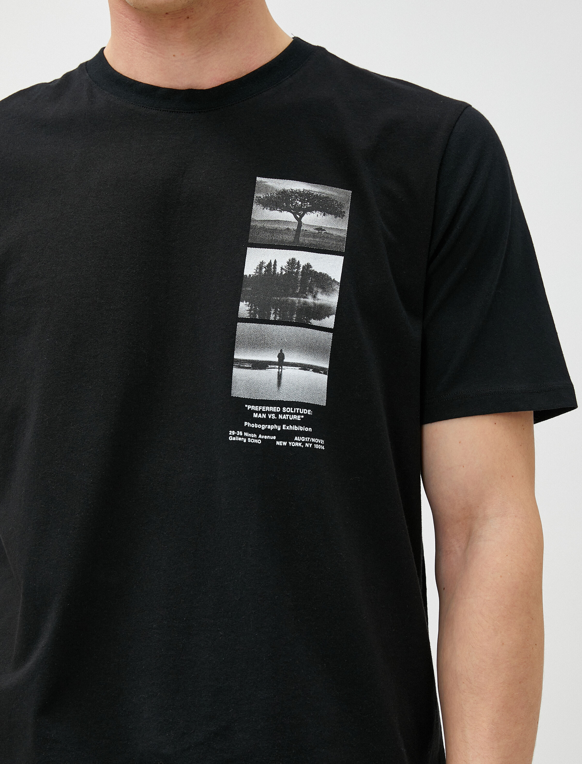   Slogan Baskılı Tişört Manzara Detaylı Bisiklet Yaka Pamuklu