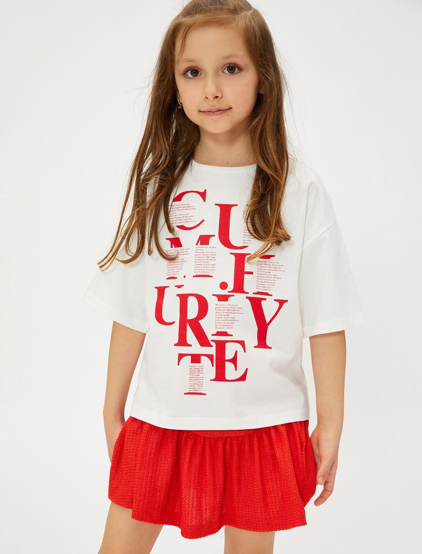  Kız Çocuk Oversize Tişört Cumhuriyet Baskılı Kısa Kollu Pamuklu