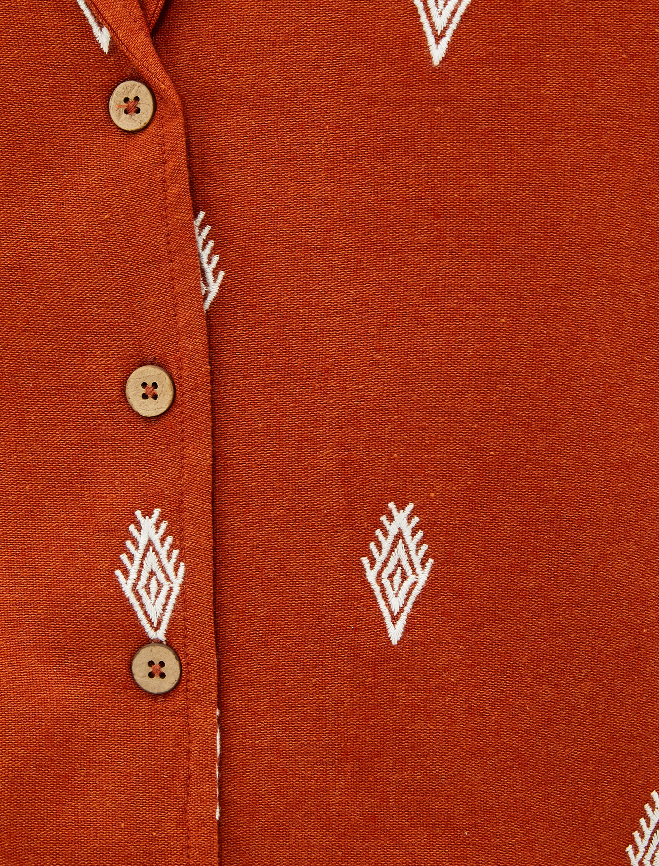   Etnik Desenli Gömlek Kısa Kollu Klasik Yaka