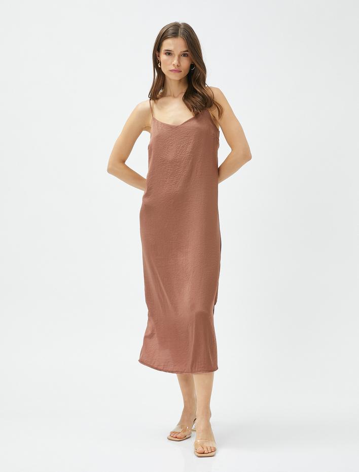  Midi Boy Elbise Ayarlanabilir Askılı Yırtmaçlı