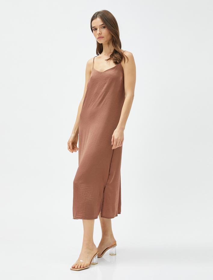  Midi Boy Elbise Ayarlanabilir Askılı Yırtmaçlı