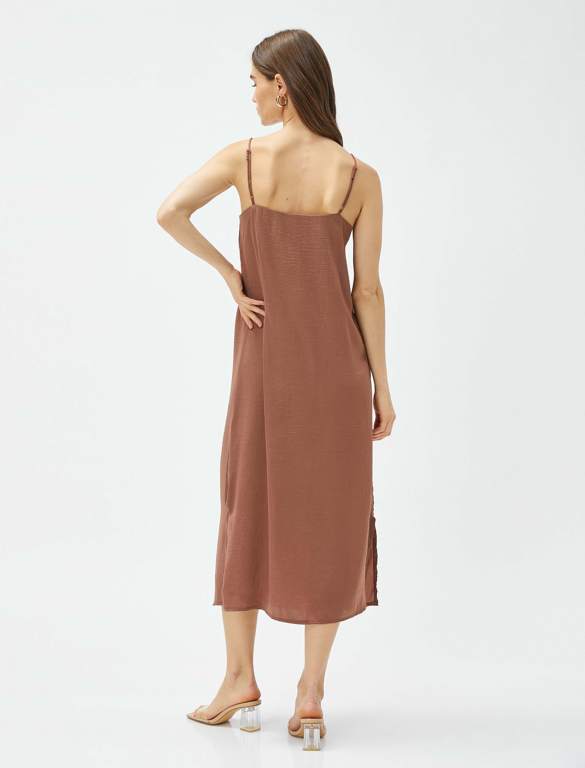   Midi Boy Elbise Ayarlanabilir Askılı Yırtmaçlı