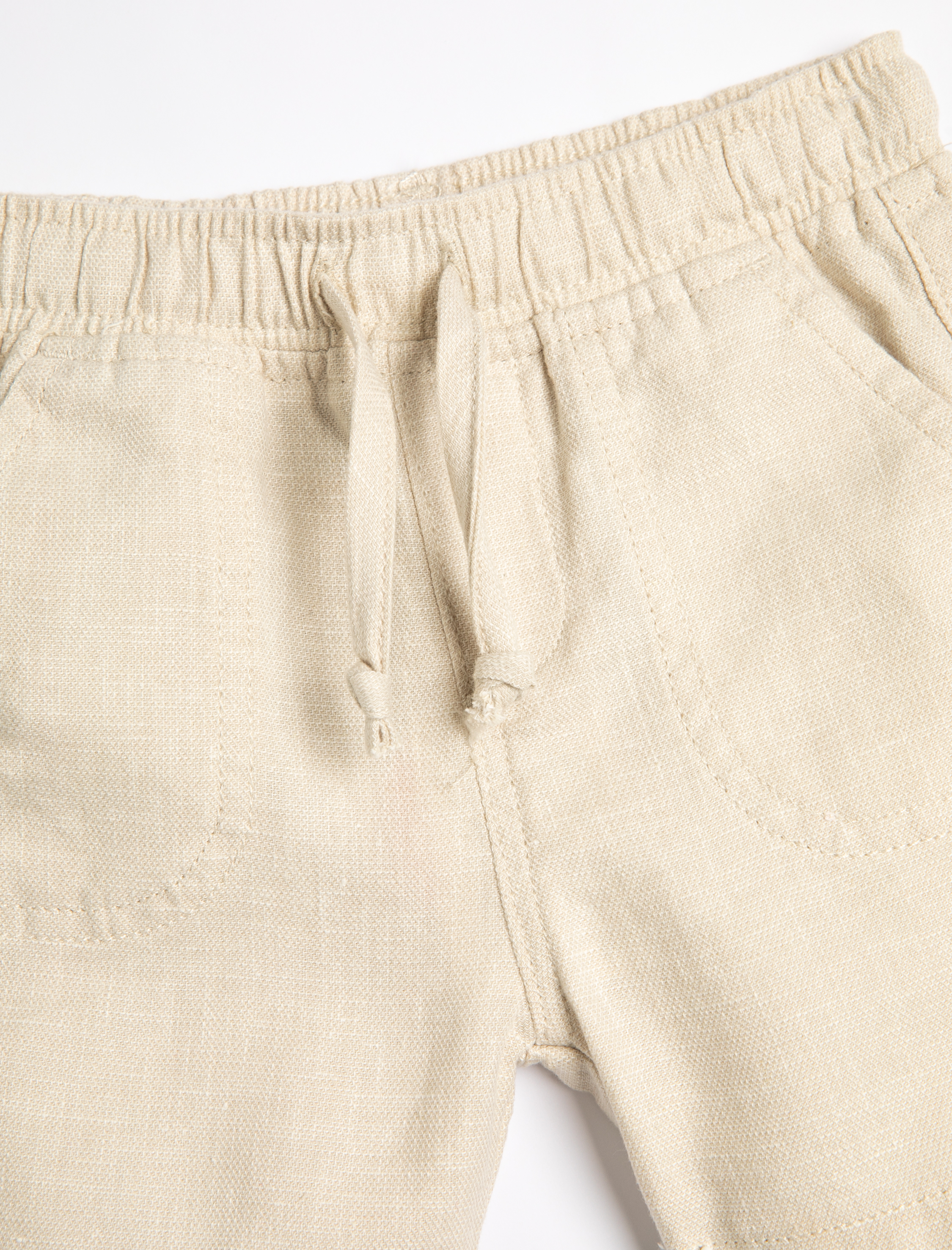 Erkek Bebek Keten Şort Beli Bağlamalı Cepli