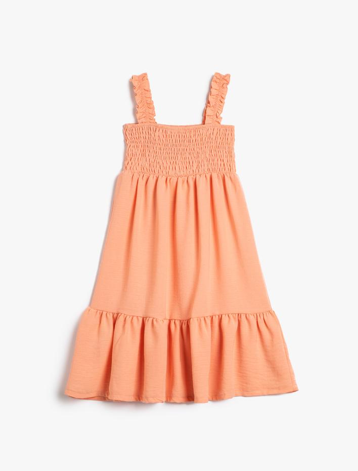 Kız Çocuk Midi Elbise Fırfırlı Askılı Gipe Detaylı