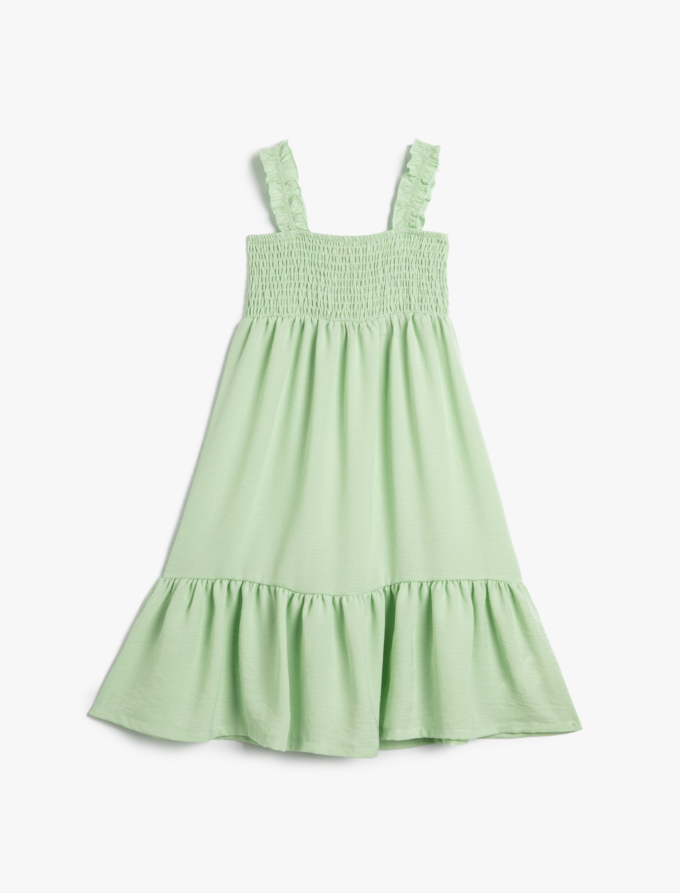  Kız Çocuk Midi Elbise Fırfırlı Askılı Gipe Detaylı