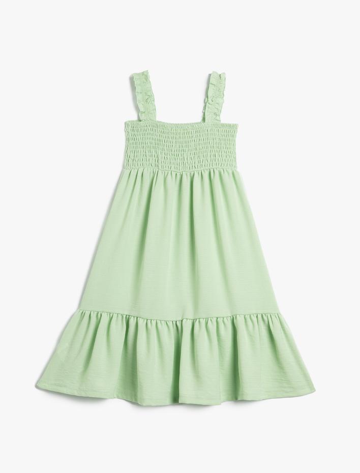 Kız Çocuk Midi Elbise Fırfırlı Askılı Gipe Detaylı